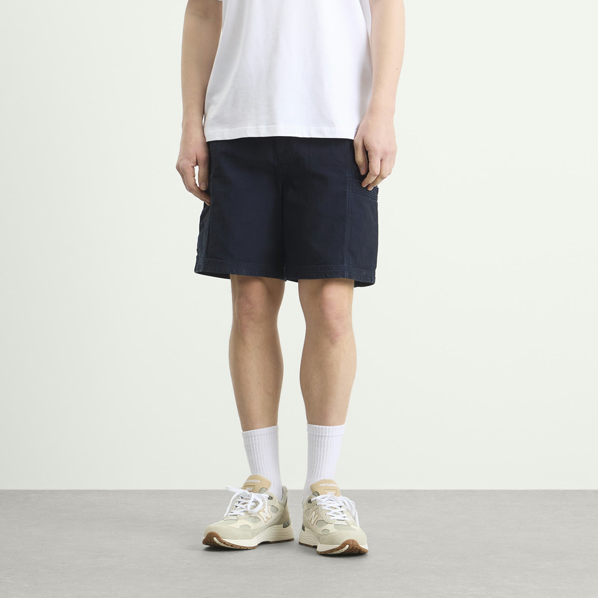 Folk Men's Lunar Jean Short in Deep Indigo Herringbone