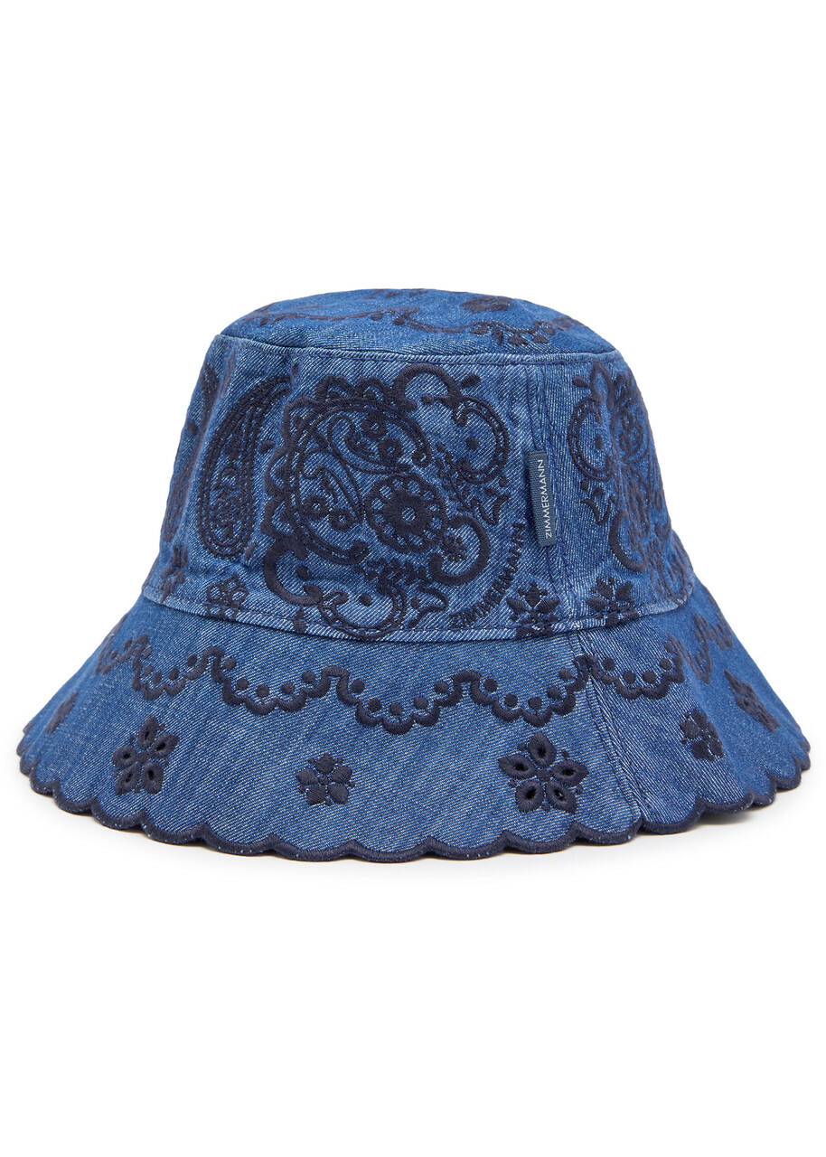 Zimmermann Embroidered Denim Bucket hat Blue