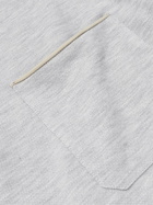 Ermenegildo Zegna - Leather-Trimmed Cotton-Piqué Polo Shirt - Gray