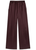 Tory Burch Pintuck Wide-leg Satin Trousers Dark Red
