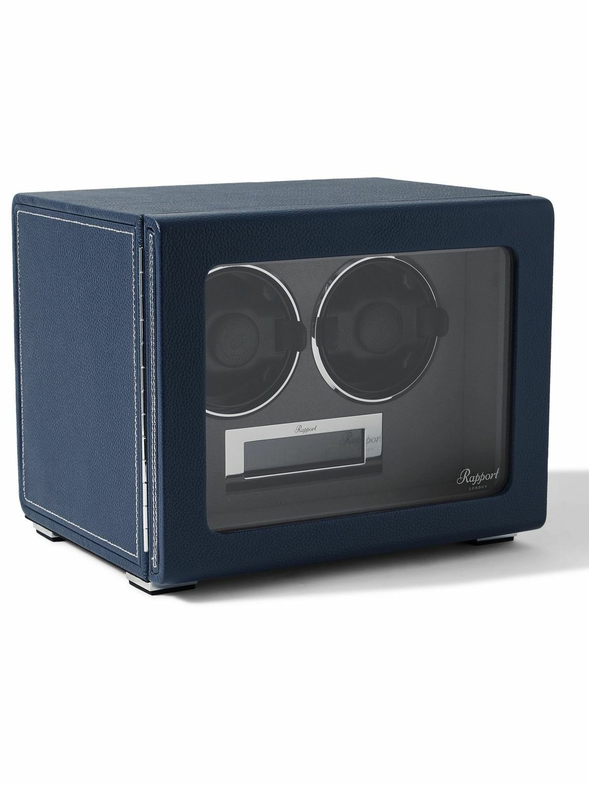 Photo: Rapport London - Quantum Duo Leather-Wrapped Cedar and Glass Watch Winder - Blue