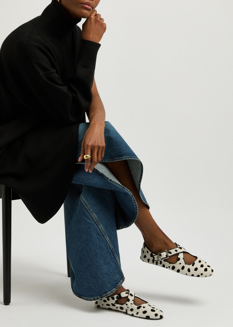 Alaïa Criss Cross Printed Calf-hair Ballet Flats Black And White