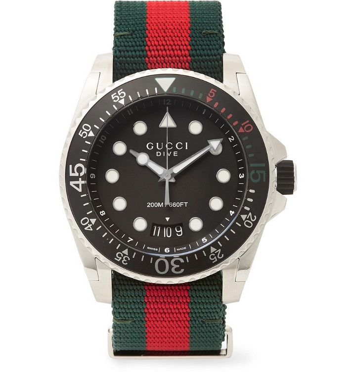 Photo: Gucci - Gucci Dive 45mm Stainless Steel and Webbing Watch - Men - Black