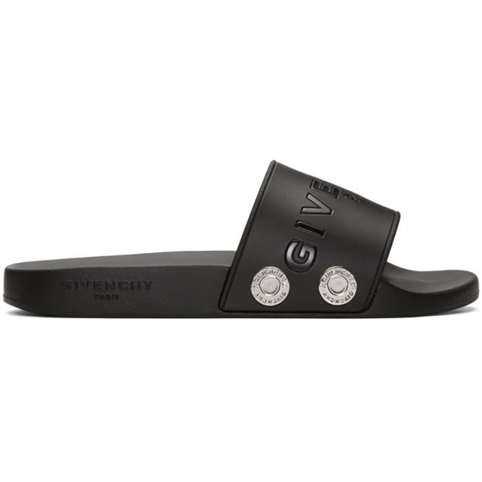 Photo: Givenchy Black Rivet Logo Slide Sandals
