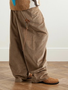 LOEWE - Wide-Leg Pleated Embellished Cotton and Cashmere-Blend Corduroy Trousers - Neutrals