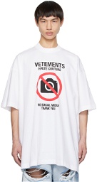 VETEMENTS White 'No Social Media Thank You' T-Shirt