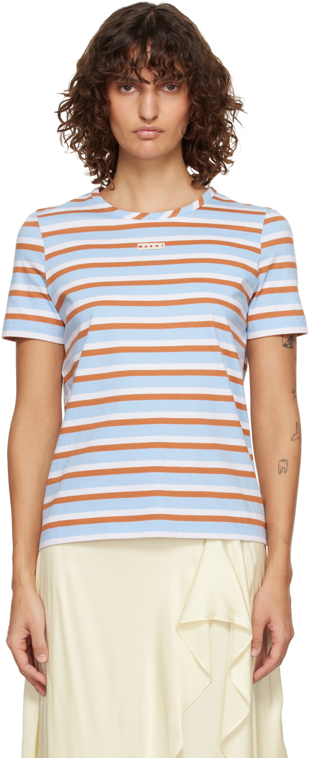 Marni Blue & Brown Striped Cotton T-shirt