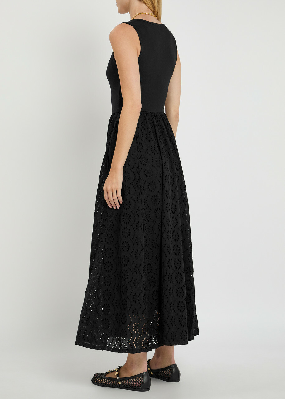 knee length dresses for ladies Black Broderie Maxi Dress – Secret Label