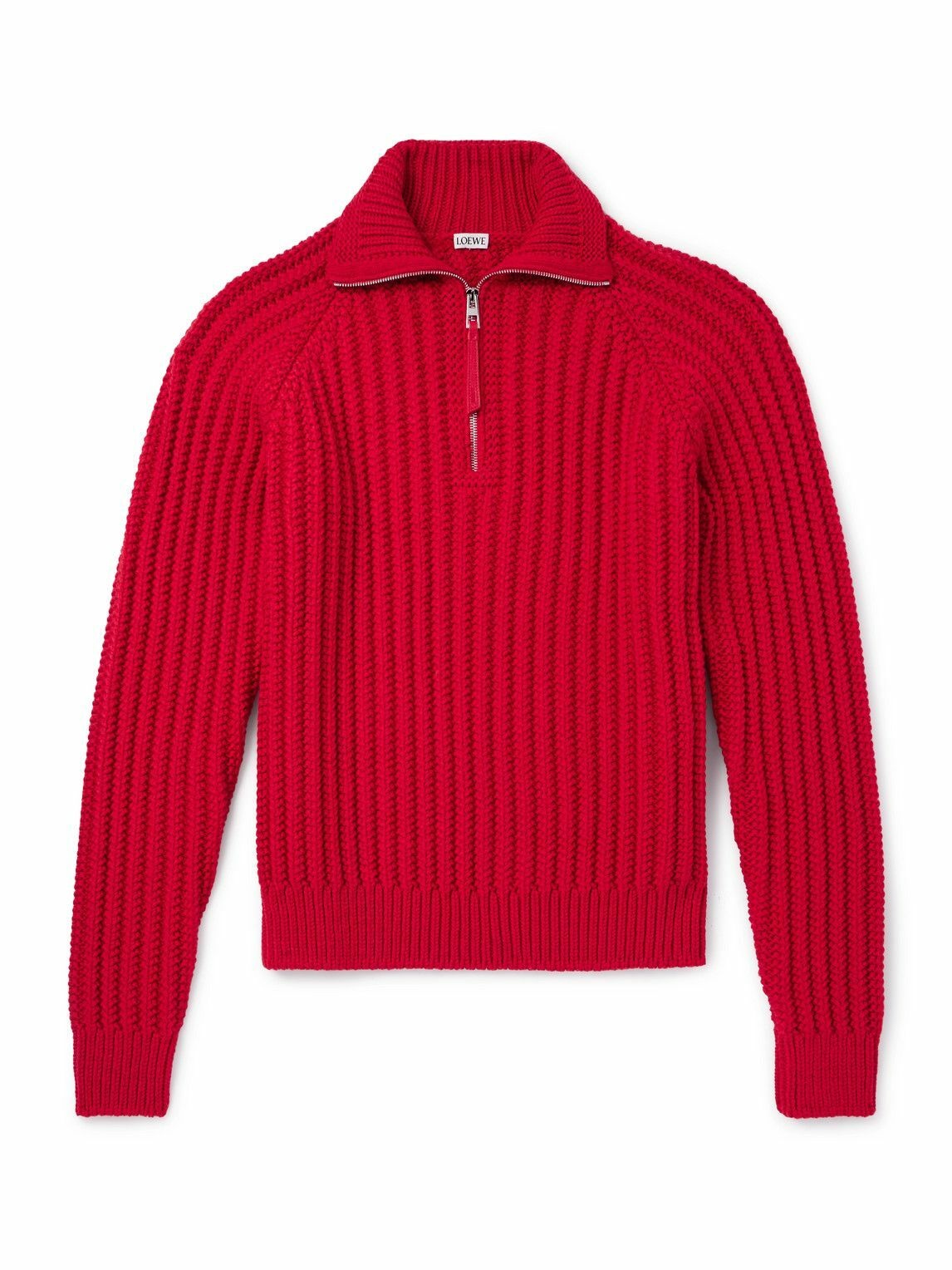 Photo: LOEWE - Fisherman Ribbed Wool Half-Zip Sweater - Red