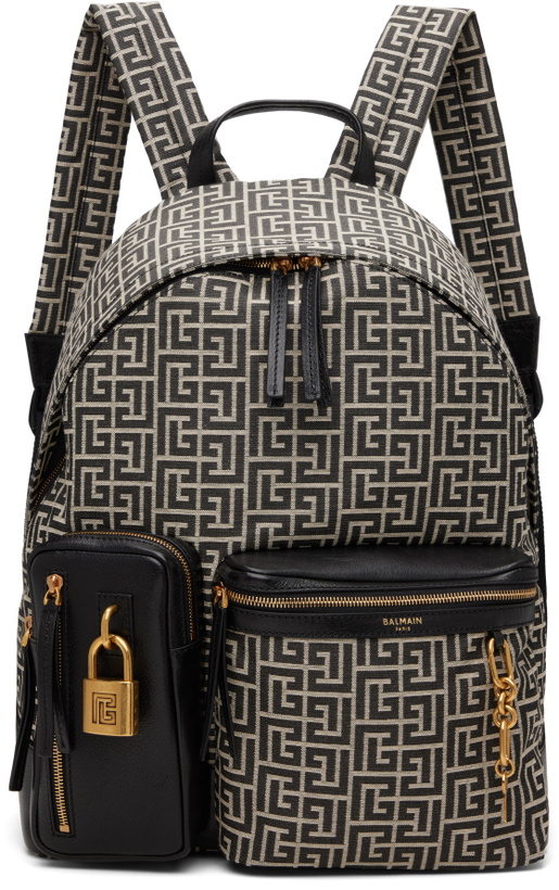 Photo: Balmain Black & Beige Pulse Monogram Jacquard Backpack