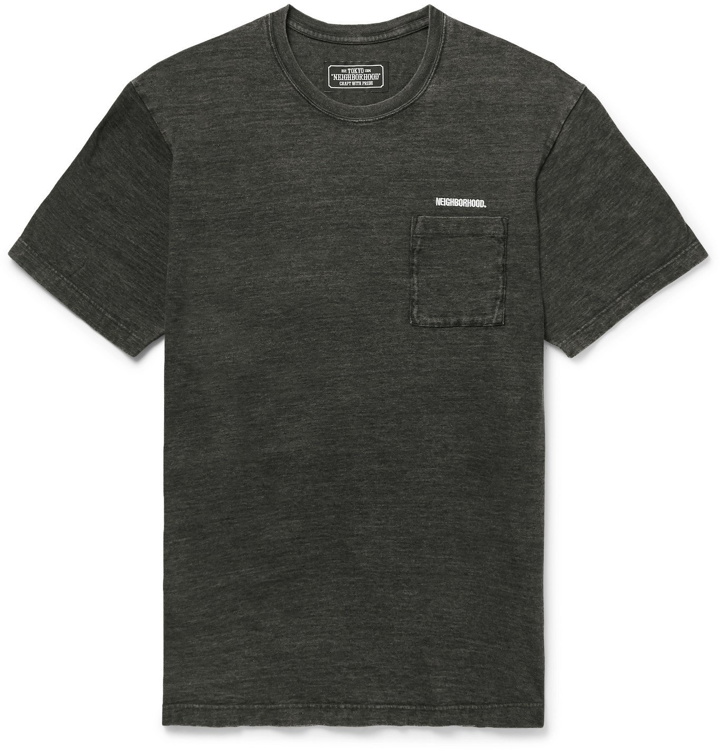Photo: Neighborhood - Logo-Embroidered Mélange Cotton-Jersey T-Shirt - Black