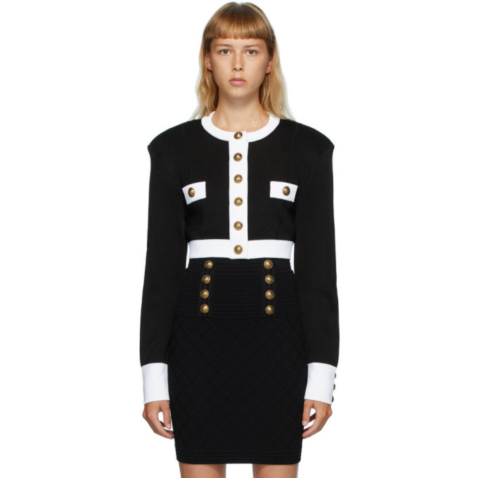 Balmain Black and White Buttoned Short Jacket Balmain