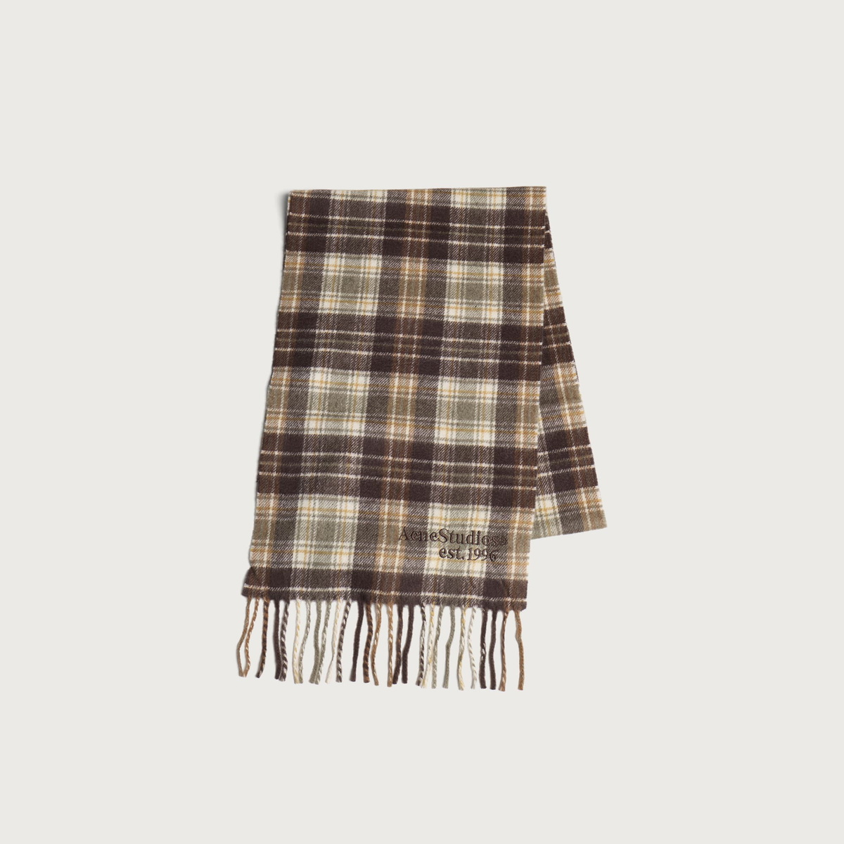 Acne Studios Men's Canada Cashmere Check Scarf in Dark Brown/Khaki Green