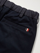 Moncler - Pleated Shell-Trimmed Cotton-Blend Twill Drawstring Trousers - Blue