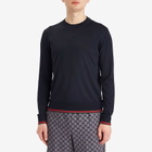 Gucci Men's Fine Gauge Wool Crew Neck Knit in Ink/Green/Red