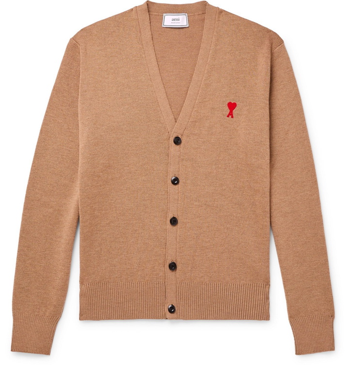 Photo: AMI PARIS - Logo-Appliquéd Merino Wool Cardigan - Neutrals