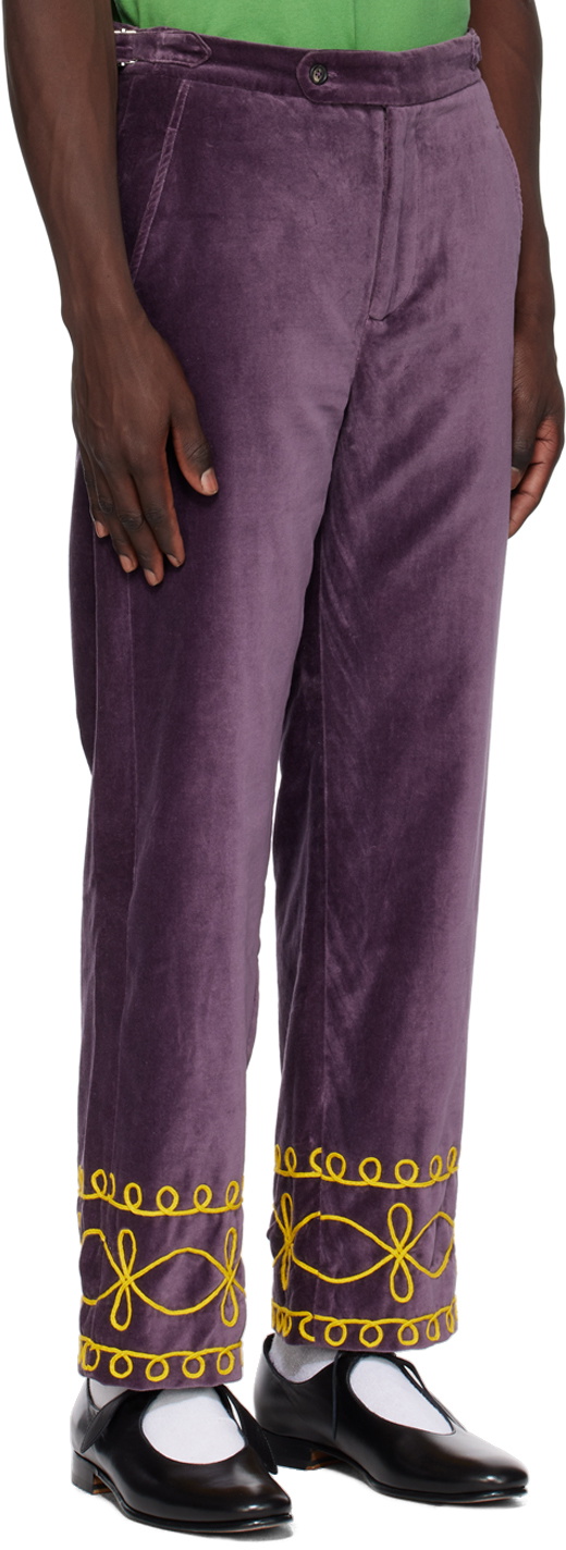 Bode Purple Embroidered Scrollwork Trousers Bode