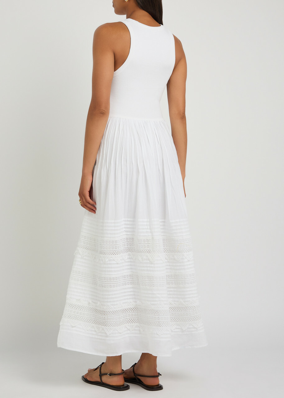 Polo Ralph Lauren Embroidered Stretch-cotton Midi Dress White