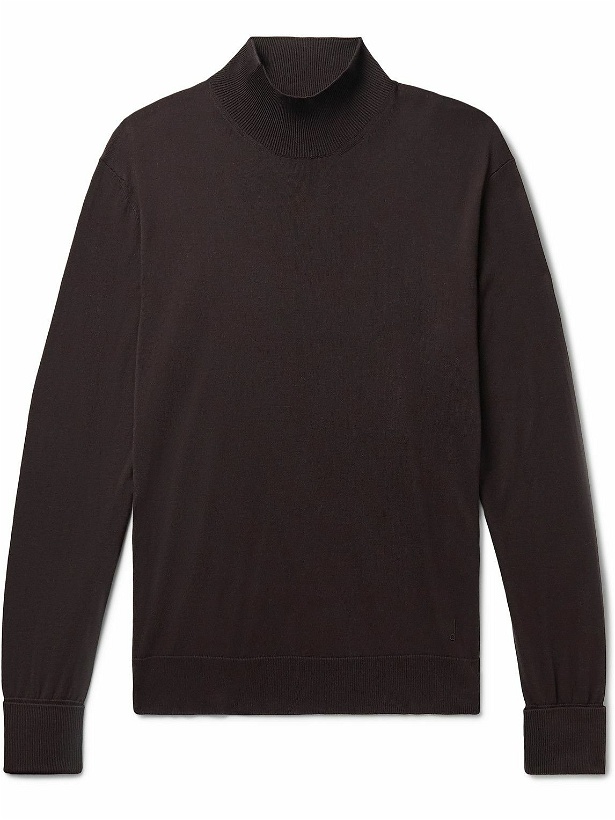 Photo: Dunhill - Slim-Fit Mulberry Silk and Cotton-Blend Mock-Neck Sweater - Brown
