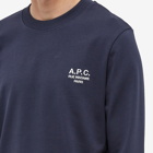 A.P.C. Men's Long Sleeve Olivier Embroidered Logo T-Shirt in Dark Navy
