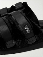 Suicoke - Moto Webbing and Shell-Trimmed Faux Fur Slides - Black