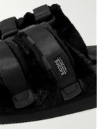 Suicoke - Moto Webbing and Shell-Trimmed Faux Fur Slides - Black