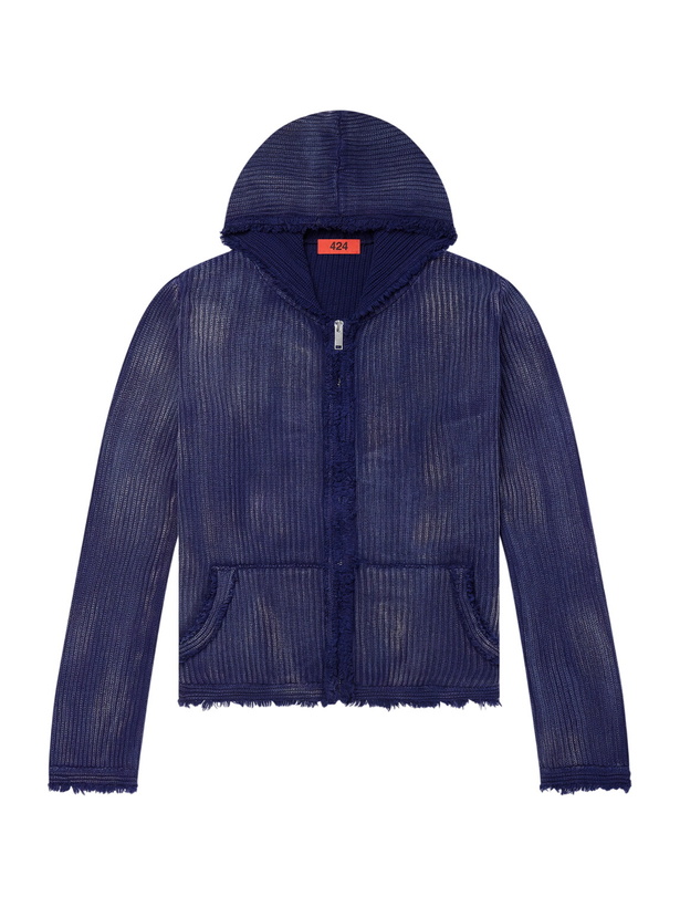Photo: 424 - Knitted Cotton Zip-Up Hoodie - Blue
