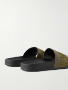 Frescobol Carioca - Humberto Striped Debossed Leather and Suede Slides - Green