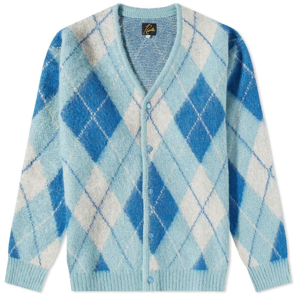 Needles Men's Mohair Argyle Cardigan in Light Blue