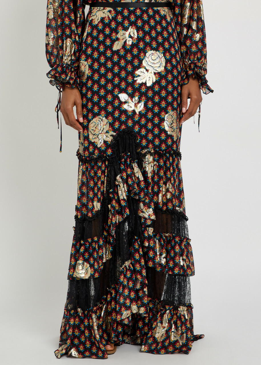 Etro Floral-embroidered Silk Maxi Skirt Black