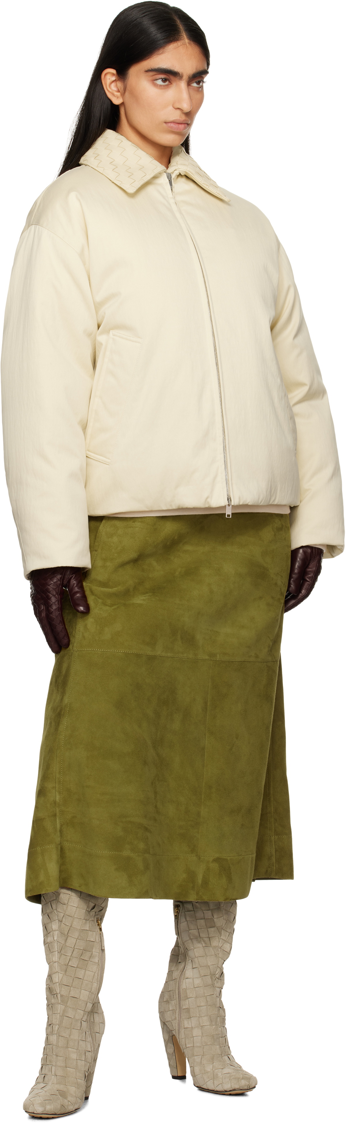 Bottega Veneta Off-White Cotton Twill Down Puffer Jacket Bottega Veneta Off-White Cotton Twill Down Puffer Jacket