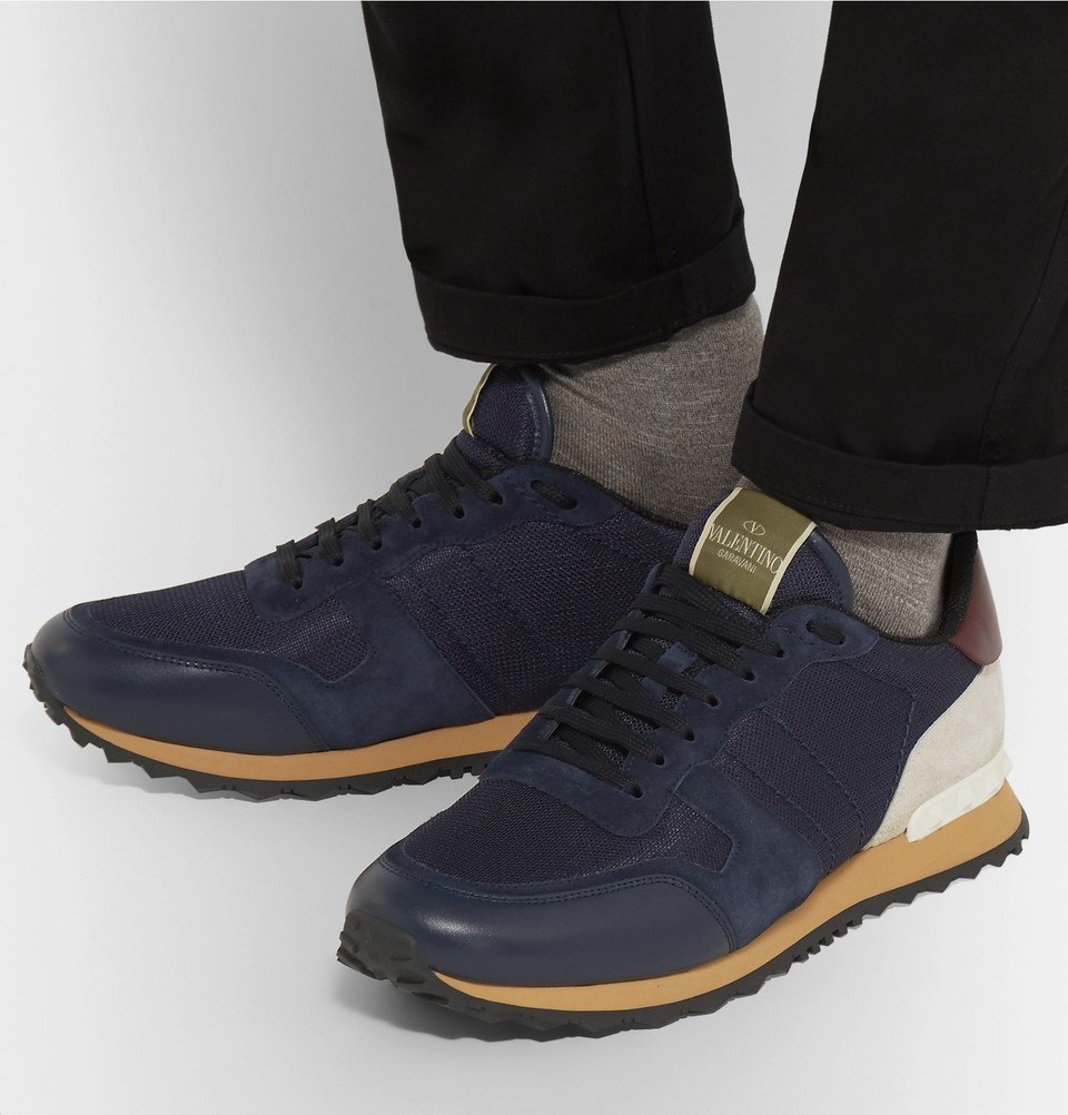 Valentino Garavani Navy, Burgundy & Light Blue Mesh Leather Runner Sneakers Valentino Garavani | Shoes | Valentino Sneakers | Poshmark main image 2
