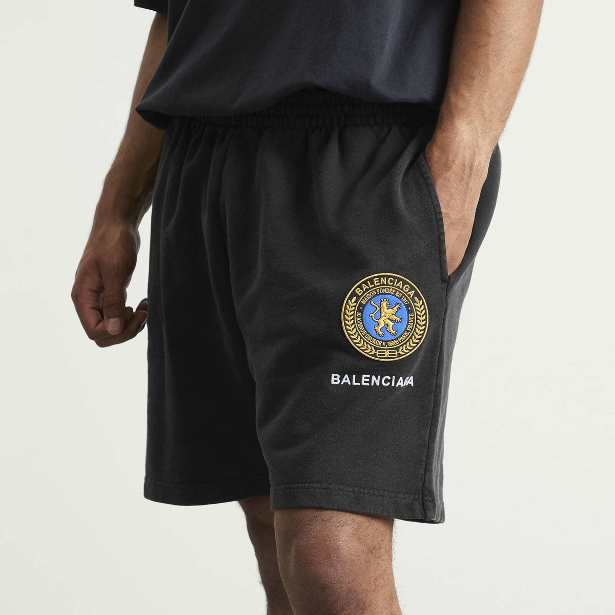 Balenciaga Men's Uniform Merch Dry Molleton Shorts in Faded Washed
