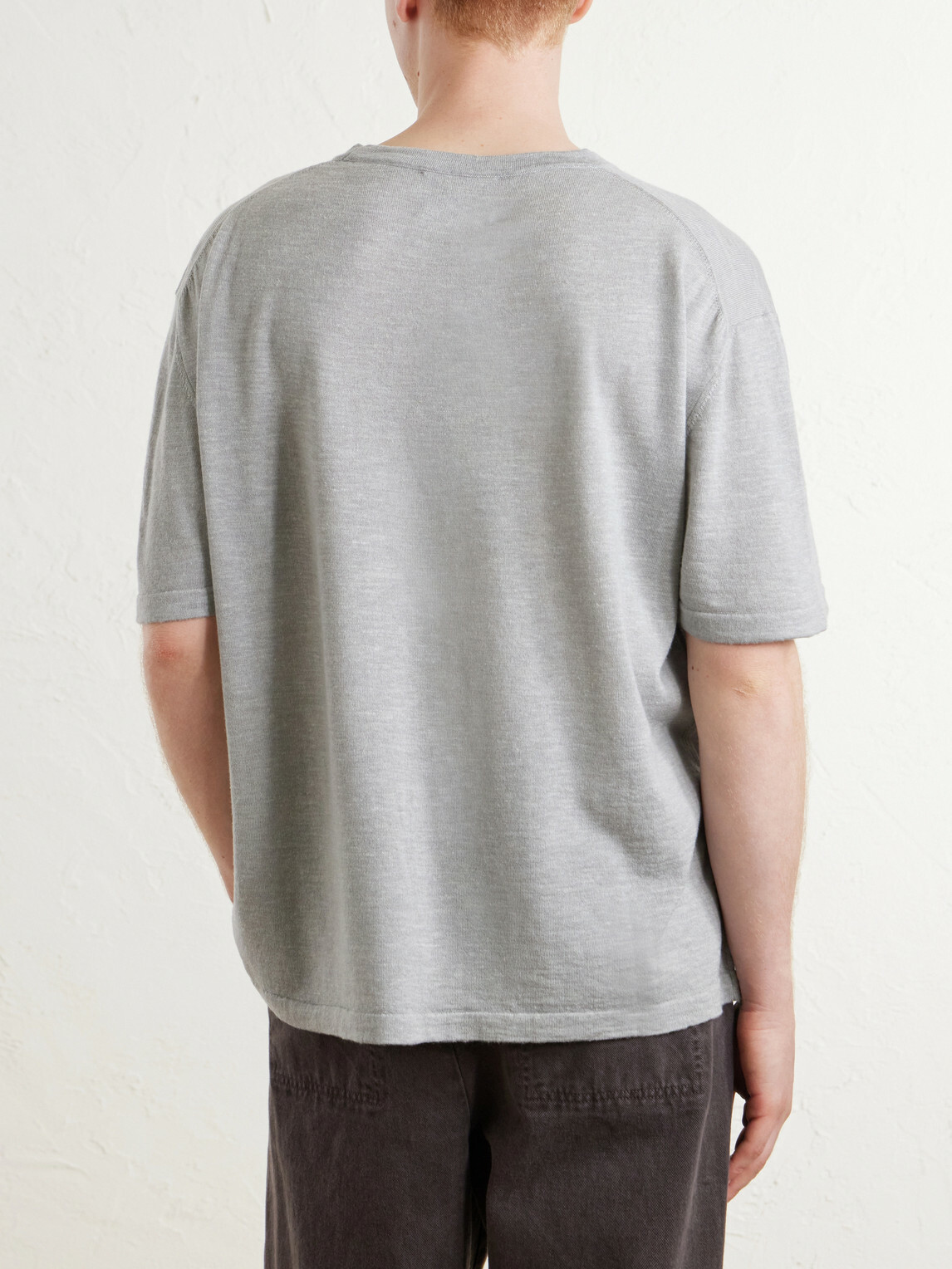 The Elder Statesman - Lenny Ribbed Wool, Silk and Linen-Blend T-Shirt - Gray