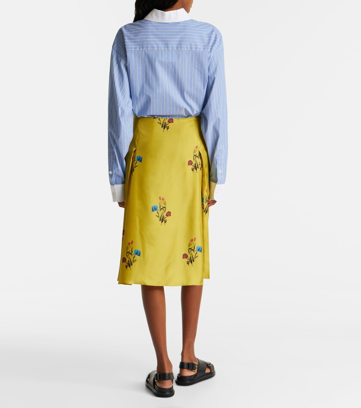 Marni Floral silk midi skirt