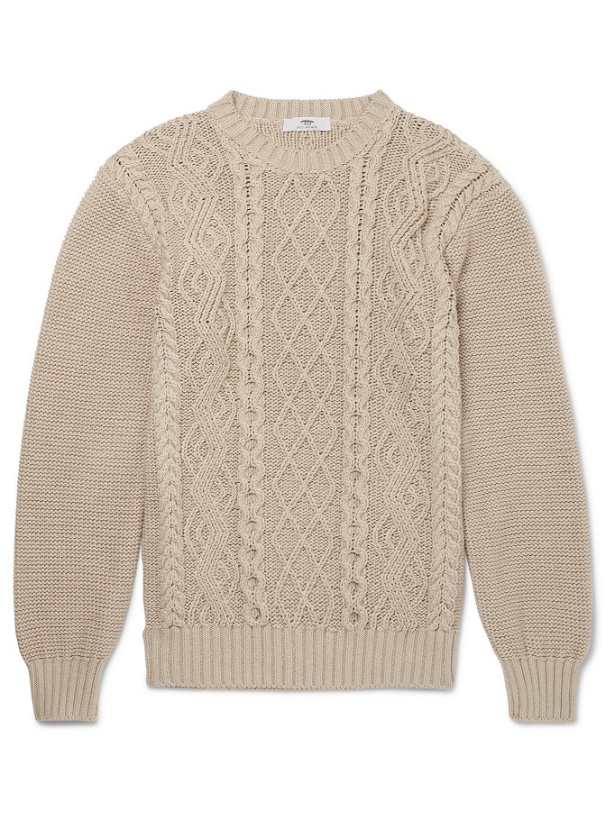 Photo: INIS MEÁIN - Cable-Knit Organic Pima Cotton Sweater - Neutrals