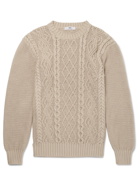 INIS MEÁIN - Cable-Knit Organic Pima Cotton Sweater - Neutrals