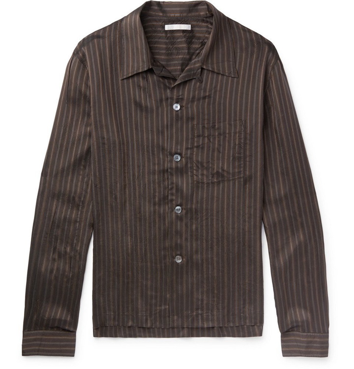 Photo: Our Legacy - P.X. Camp-Collar Striped Satin Shirt - Men - Brown