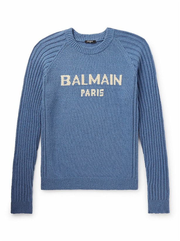 Photo: Balmain - Logo-Jacquard Cotton-Blend Sweater - Blue