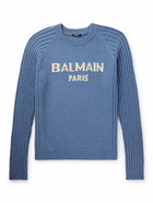 Balmain - Logo-Jacquard Cotton-Blend Sweater - Blue