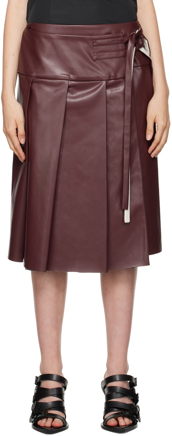 Renaissance Renaissance Burgundy Linda Faux-Leather Midi Skirt