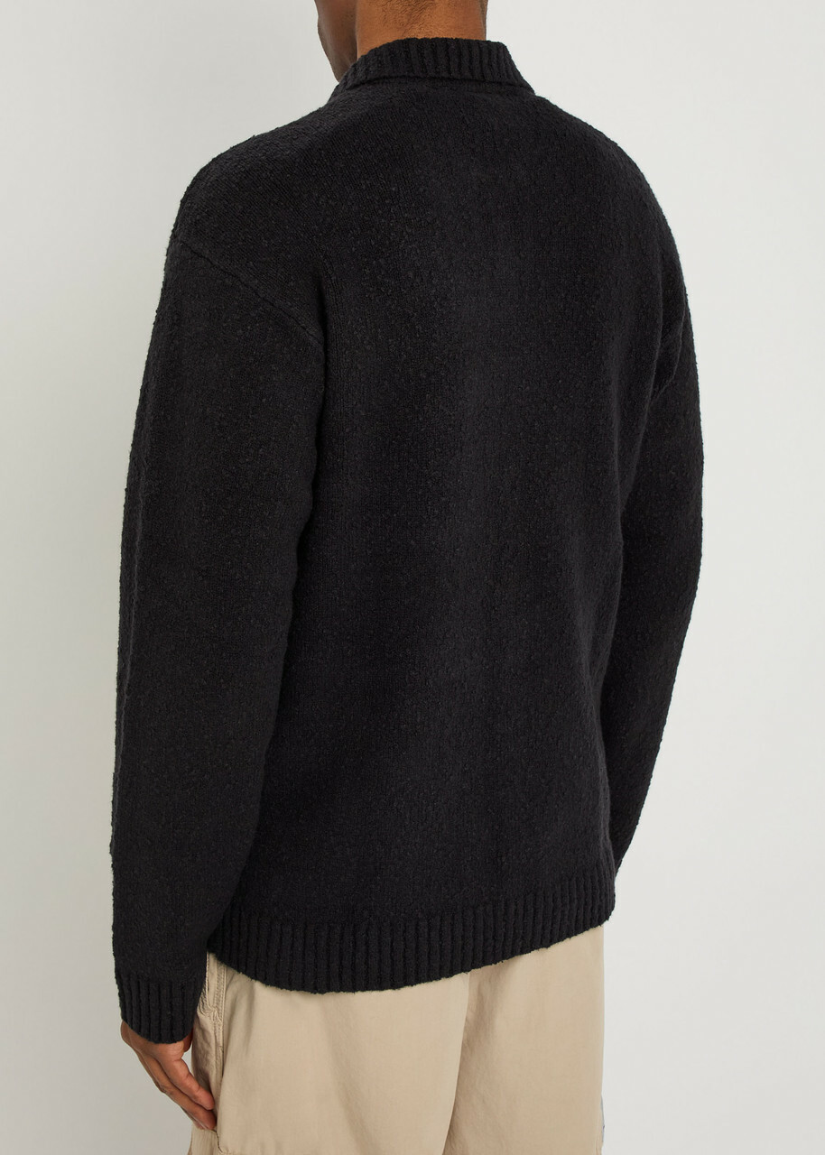 Represent Boucle Knit Cotton-blend Polo Jumper Black