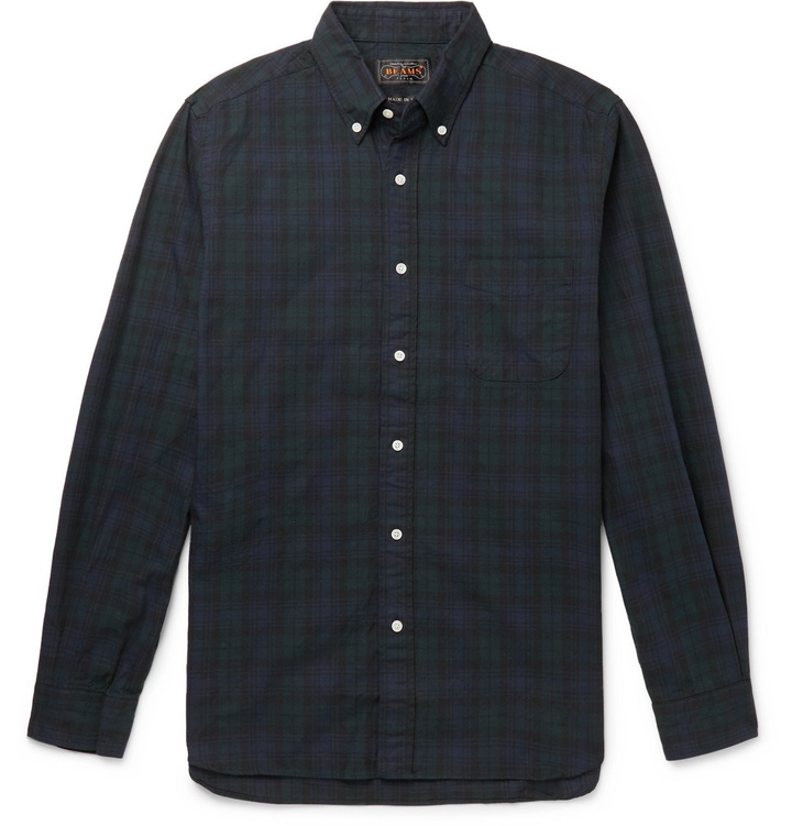 Photo: Beams Plus - Button-Down Collar Checked Cotton-Twill Shirt - Blue