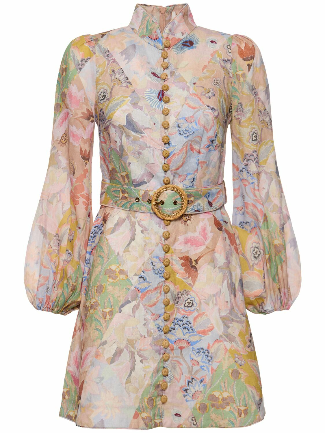 【Zimmermann】Illustration floral linen minidress ZIMMERMANN Illustration pleated floral-print linen and silk