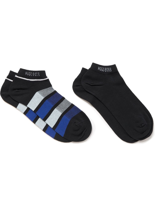 Photo: HUGO BOSS - Two-Pack Stretch Cotton-Blend No-Show Socks - Blue