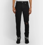 AMIRI - Skinny-Fit Calf Hair-Trimmed Distressed Stretch-Denim Jeans - Black