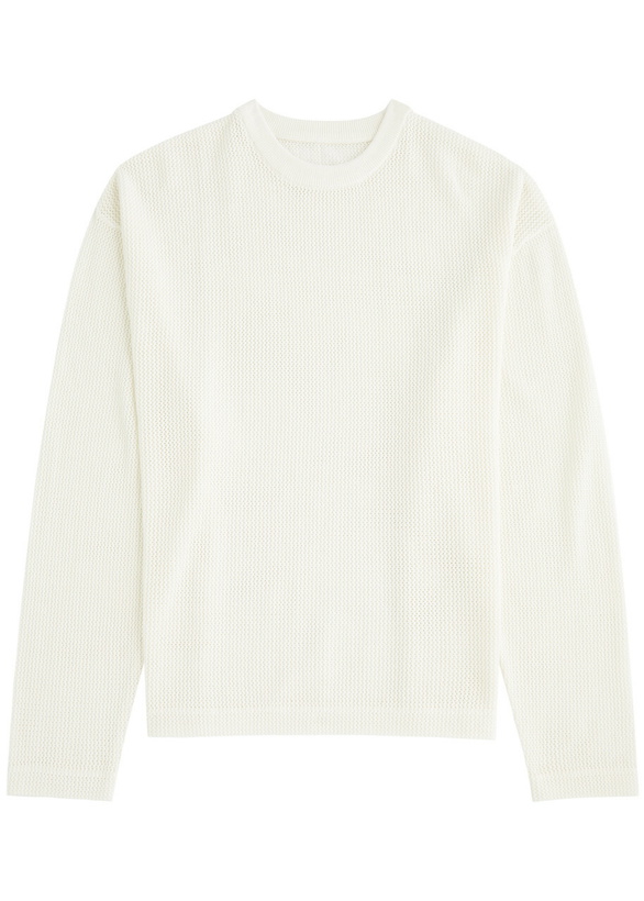 Photo: Mki Miyuki Zoku Logo-embroidered Open-knit Cotton Jumper Off White