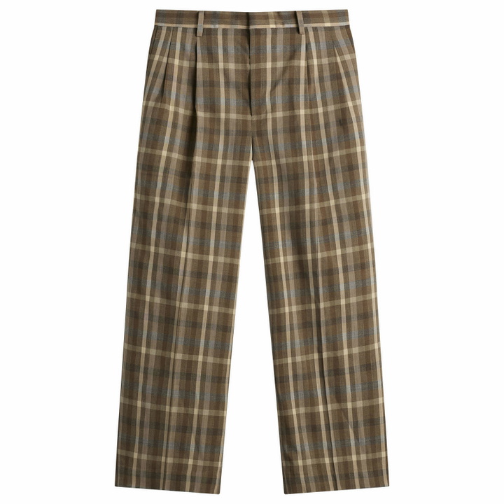 Photo: Auralee Women's Wool Check Two-Tuck Slacks in Top Brown Check