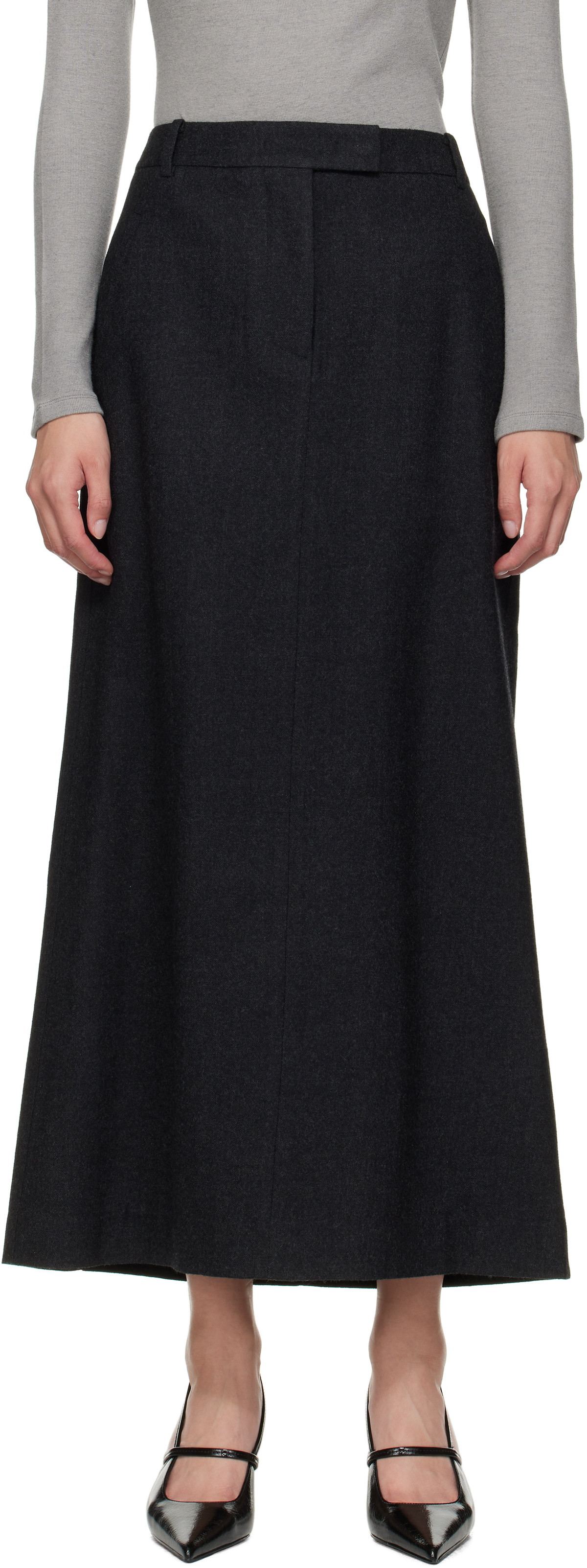 LE17SEPTEMBRE Gray Wool Tailored Maxi Skirt