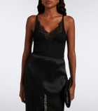 Saint Laurent Lace-trimmed ribbed-knit silk bodysuit